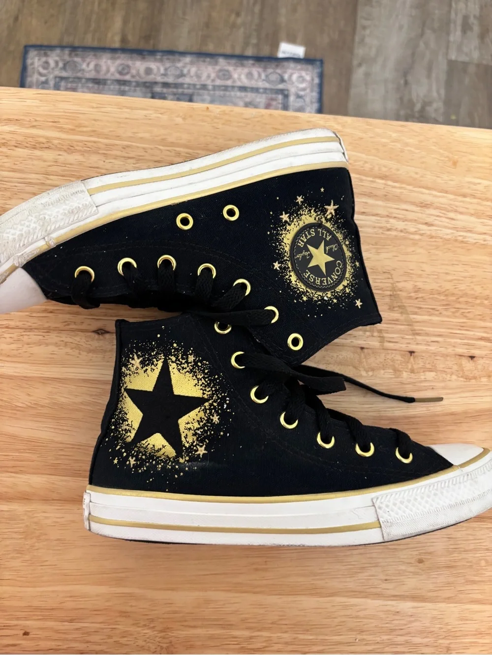 Converse Kids Black & Gold Star High Top Sneakers Size 2.5